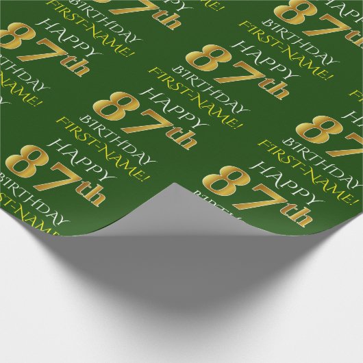 Groen Faux Gold "HAPPY 87th BIRTHDAY" Cadeaupapier (Hoek)