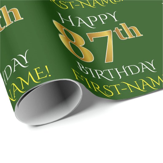 Groen Faux Gold "HAPPY 87th BIRTHDAY" Cadeaupapier (Rol Hoek)