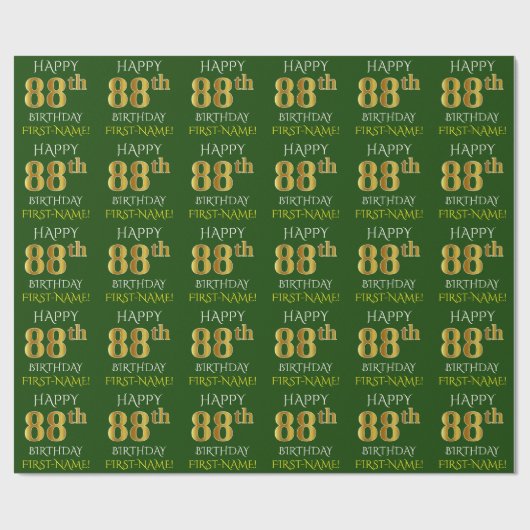 Groen Faux Gold "HAPPY 88th BIRTHDAY" Cadeaupapier (Vlak)