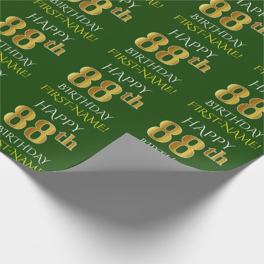 Groen Faux Gold "HAPPY 88th BIRTHDAY" Cadeaupapier (Hoek)