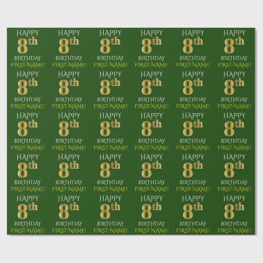 Groen Faux Gold "HAPPY 8th BIRTHDAY" Cadeaupapier (Vlak)