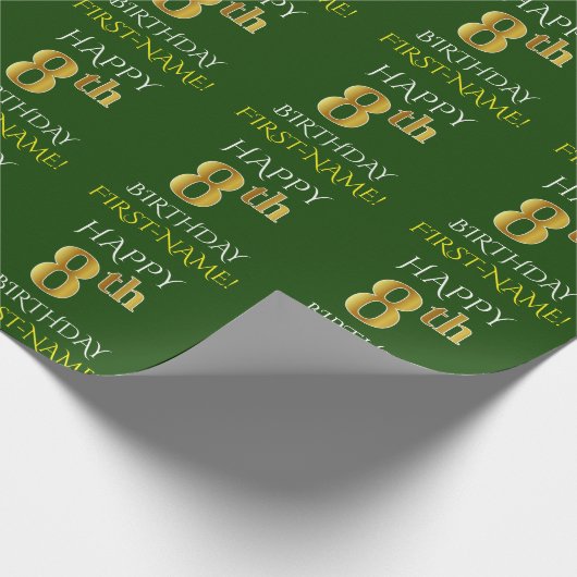 Groen Faux Gold "HAPPY 8th BIRTHDAY" Cadeaupapier (Hoek)