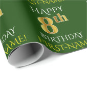 Groen Faux Gold "HAPPY 8th BIRTHDAY" Cadeaupapier (Rol Hoek)