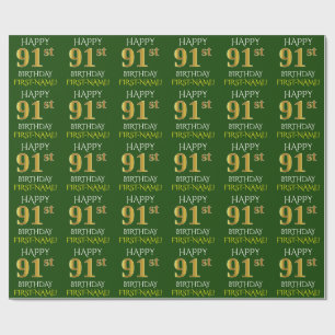 Groen Faux Gold "HAPPY 91st BIRTHDAY" Cadeaupapier