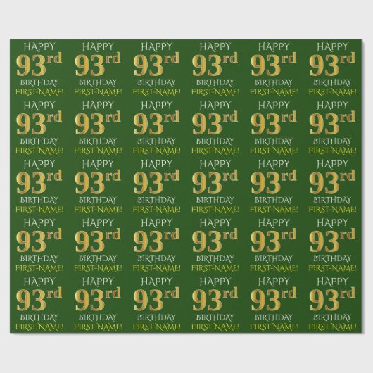 Groen Faux Gold "HAPPY 93rd BIRTHDAY" Cadeaupapier (Vlak)
