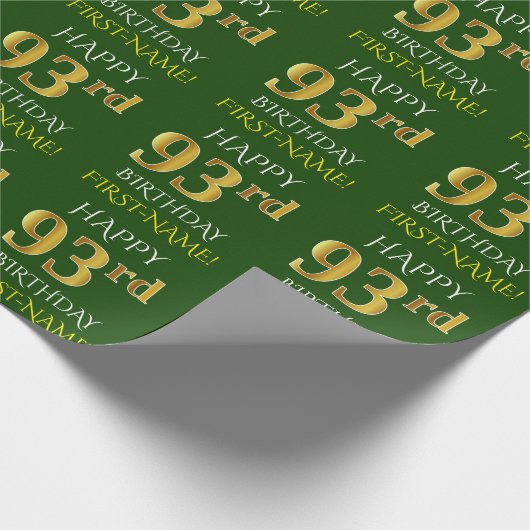 Groen Faux Gold "HAPPY 93rd BIRTHDAY" Cadeaupapier (Hoek)