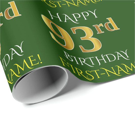 Groen Faux Gold "HAPPY 93rd BIRTHDAY" Cadeaupapier (Rol Hoek)