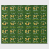Groen Faux Gold "HAPPY 94th BIRTHDAY" Cadeaupapier (Vlak)