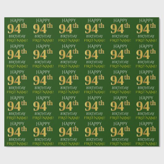 Groen Faux Gold "HAPPY 94th BIRTHDAY" Cadeaupapier (Vlak)