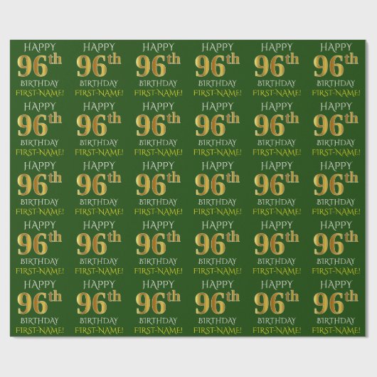 Groen, Faux Gold "HAPPY 96th BIRTHDAY" Cadeaupapier (Vlak)