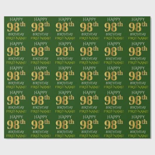 Groen Faux Gold "HAPPY 98th BIRTHDAY" Cadeaupapier (Vlak)