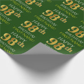Groen Faux Gold "HAPPY 98th BIRTHDAY" Cadeaupapier (Hoek)