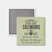 Groen Faux Hout Sla de datum op Magneet (Voorkant / Achterkant)