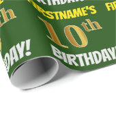 Groen, Faux/Imitatie Goud, "10th BIRTHDAY" Cadeaupapier (Rol Hoek)