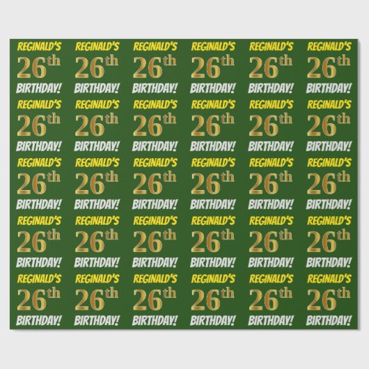 Groen, Faux/Imitatie Goud, "26e VERJAARDAG" Cadeaupapier (Vlak)