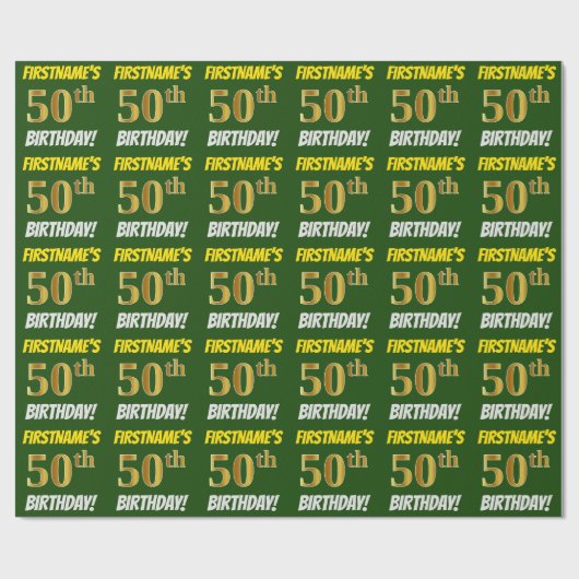 Groen, Faux/Imitatie Goud, "50ste VERJAARDAG" Cadeaupapier (Vlak)