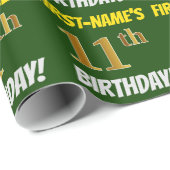 Groen, Faux/Imitation Gold, 11th BIRTHDAY Cadeaupapier (Rol Hoek)