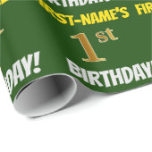 Groen, Faux/Imitation Gold, "1st BIRTHDAY" Cadeaupapier (Rol Hoek)