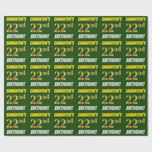 Groen, Faux/Imitation Gold, "22nd BIRTHDAY" Cadeaupapier (Vlak)