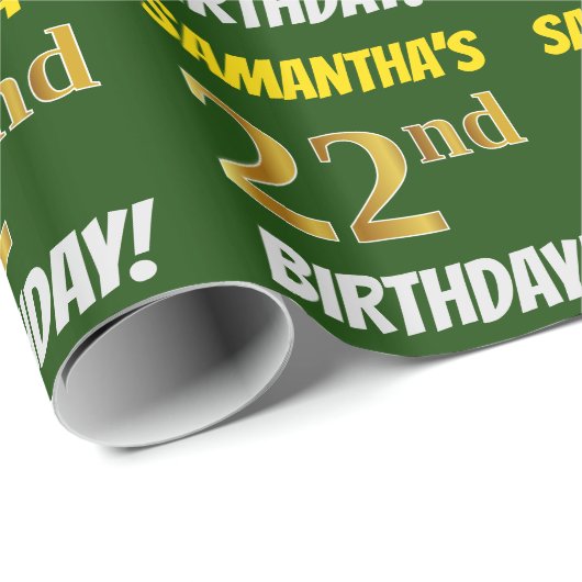 Groen, Faux/Imitation Gold, "22nd BIRTHDAY" Cadeaupapier (Rol Hoek)