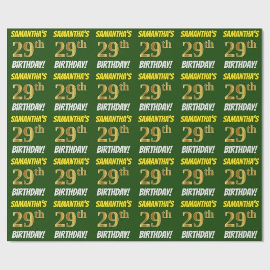 Groen, Faux/Imitation Gold, "29th BIRTHDAY" Cadeaupapier (Vlak)