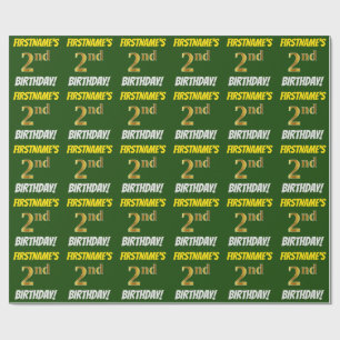 Groen, Faux/Imitation Gold, "2nd BIRTHDAY" Cadeaupapier