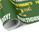 Groen, Faux/Imitation Gold, "2nd BIRTHDAY" Cadeaupapier (Rol Hoek)