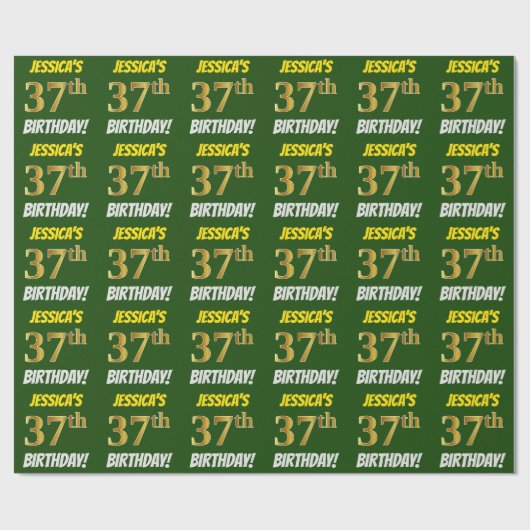 Groen, Faux/Imitation Gold, 37th BIRTHDAY Cadeaupapier (Vlak)