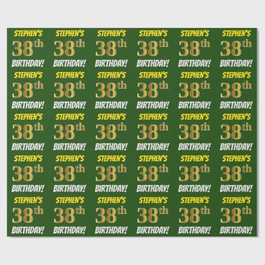 Groen, Faux/Imitation Gold, "38th BIRTHDAY" Cadeaupapier (Vlak)