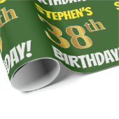 Groen, Faux/Imitation Gold, "38th BIRTHDAY" Cadeaupapier (Rol Hoek)