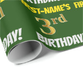 Groen, Faux/Imitation Gold, "3e BIRTHDAY" Cadeaupapier (Rol Hoek)