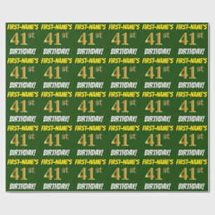 Groen, Faux/Imitation Gold, "41st BIRTHDAY" Cadeaupapier