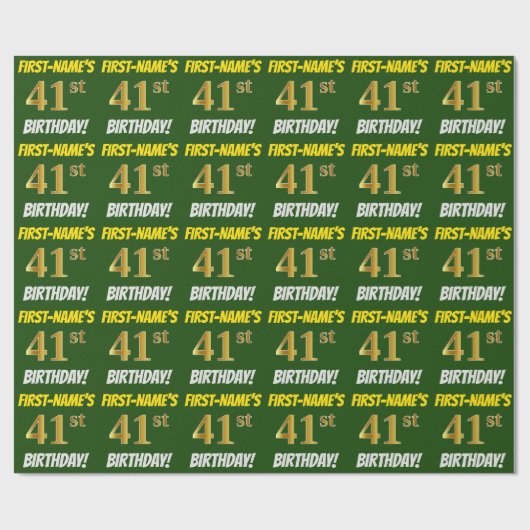 Groen, Faux/Imitation Gold, "41st BIRTHDAY" Cadeaupapier (Vlak)