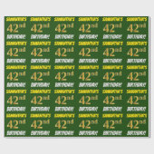 Groen, Faux/Imitation Gold, "42nd BIRTHDAY" Cadeaupapier (Vlak)