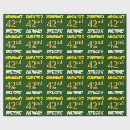 Groen, Faux/Imitation Gold, "42nd BIRTHDAY" Cadeaupapier (Vlak)