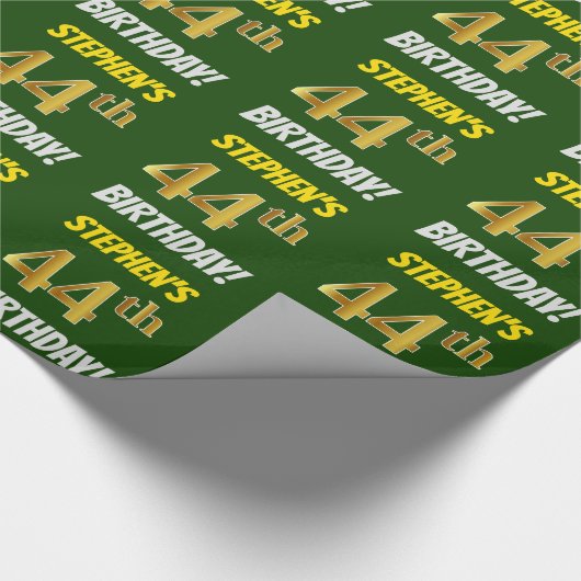 Groen, Faux/Imitation Gold, "44th BIRTHDAY" Cadeaupapier (Hoek)
