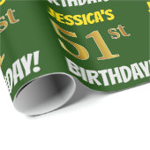 Groen, Faux/Imitation Gold, "51st BIRTHDAY" Cadeaupapier (Rol Hoek)