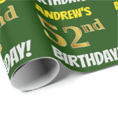 Groen, Faux/Imitation Gold, "52nd BIRTHDAY" Cadeaupapier (Rol Hoek)