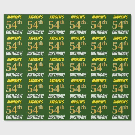 Groen, Faux/Imitation Gold, "54th BIRTHDAY" Cadeaupapier (Vlak)