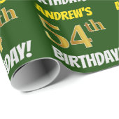 Groen, Faux/Imitation Gold, "54th BIRTHDAY" Cadeaupapier (Rol Hoek)