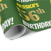 Groen, Faux/Imitation Gold, "56th BIRTHDAY" Cadeaupapier (Rol Hoek)