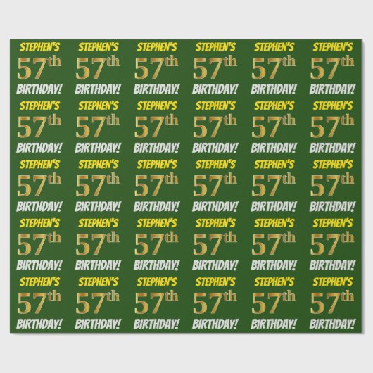 Groen, Faux/Imitation Gold, 57th BIRTHDAY Cadeaupapier (Vlak)