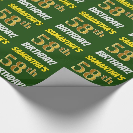 Groen, Faux/Imitation Gold, "58th BIRTHDAY" Cadeaupapier (Hoek)