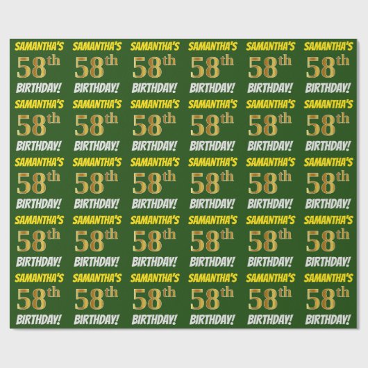 Groen, Faux/Imitation Gold, "58th BIRTHDAY" Cadeaupapier (Vlak)