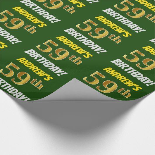 Groen, Faux/Imitation Gold, 59th BIRTHDAY Cadeaupapier (Hoek)