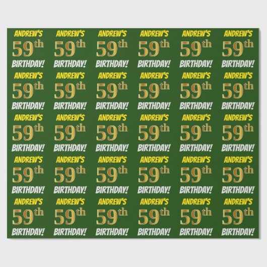 Groen, Faux/Imitation Gold, 59th BIRTHDAY Cadeaupapier (Vlak)