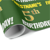 Groen, Faux/Imitation Gold, "5th BIRTHDAY" Cadeaupapier (Rol Hoek)