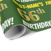 Groen, Faux/Imitation Gold, "66th BIRTHDAY" Cadeaupapier (Rol Hoek)