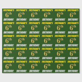 Groen, Faux/Imitation Gold, "6th BIRTHDAY" Cadeaupapier