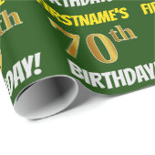 Groen, Faux/Imitation Gold, "70th BIRTHDAY" Cadeaupapier (Rol Hoek)
